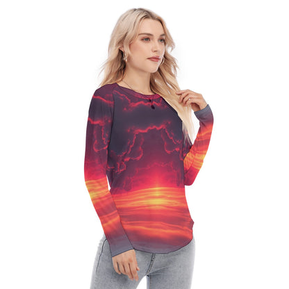 Women's Raglan Sleeves U-Shaped Hem Long Sleeves Blouse