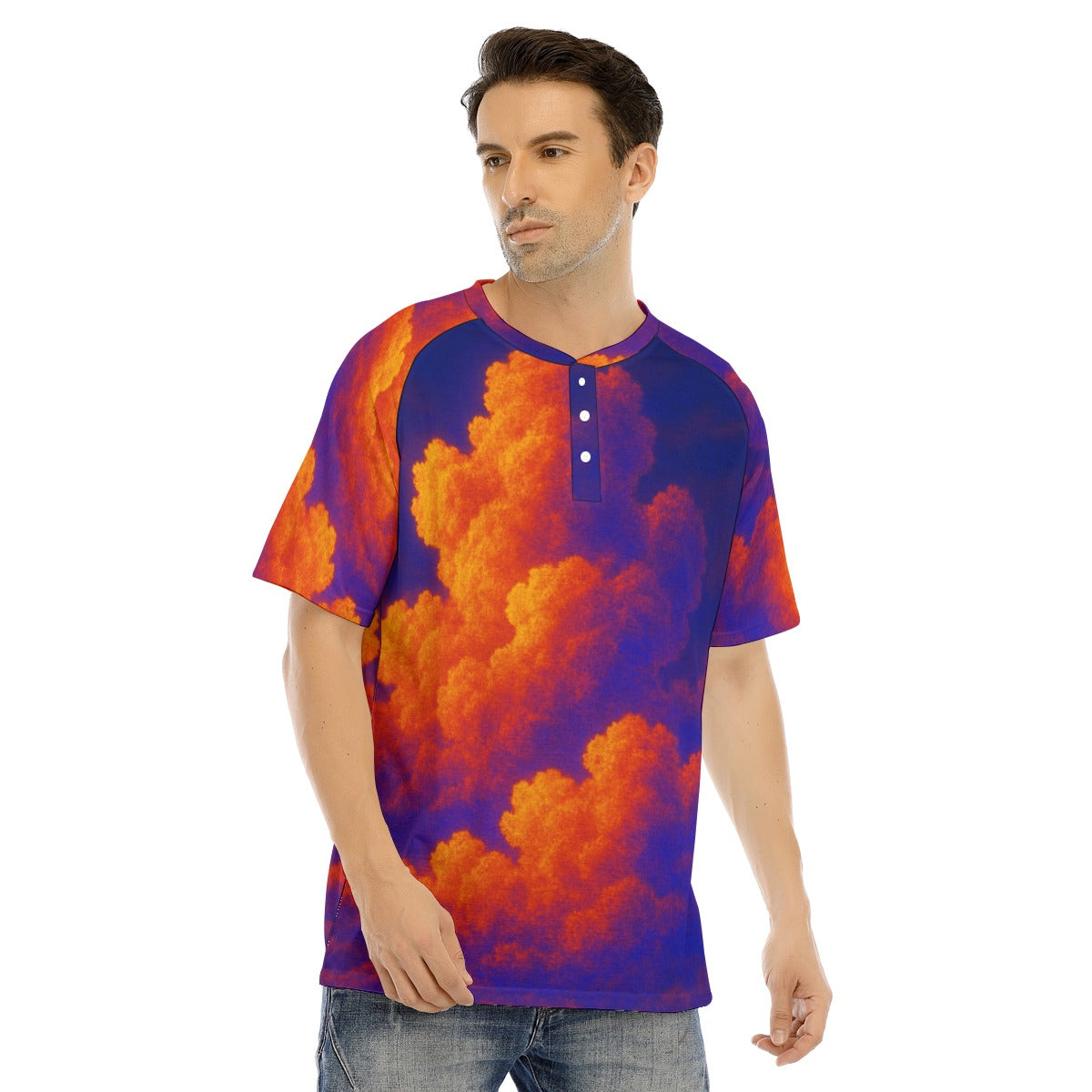 Men's Raglan Sleeve T-shirt With Button Closure