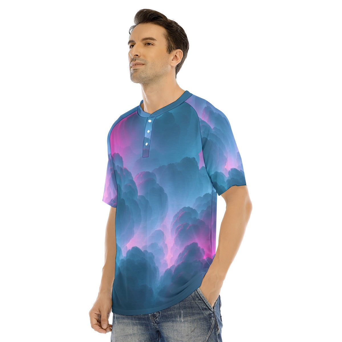 Men's Raglan Sleeve T-shirt With Button Closure