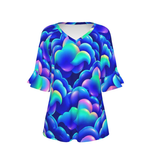 V-neck Women's T-shirt With Bell Sleeve