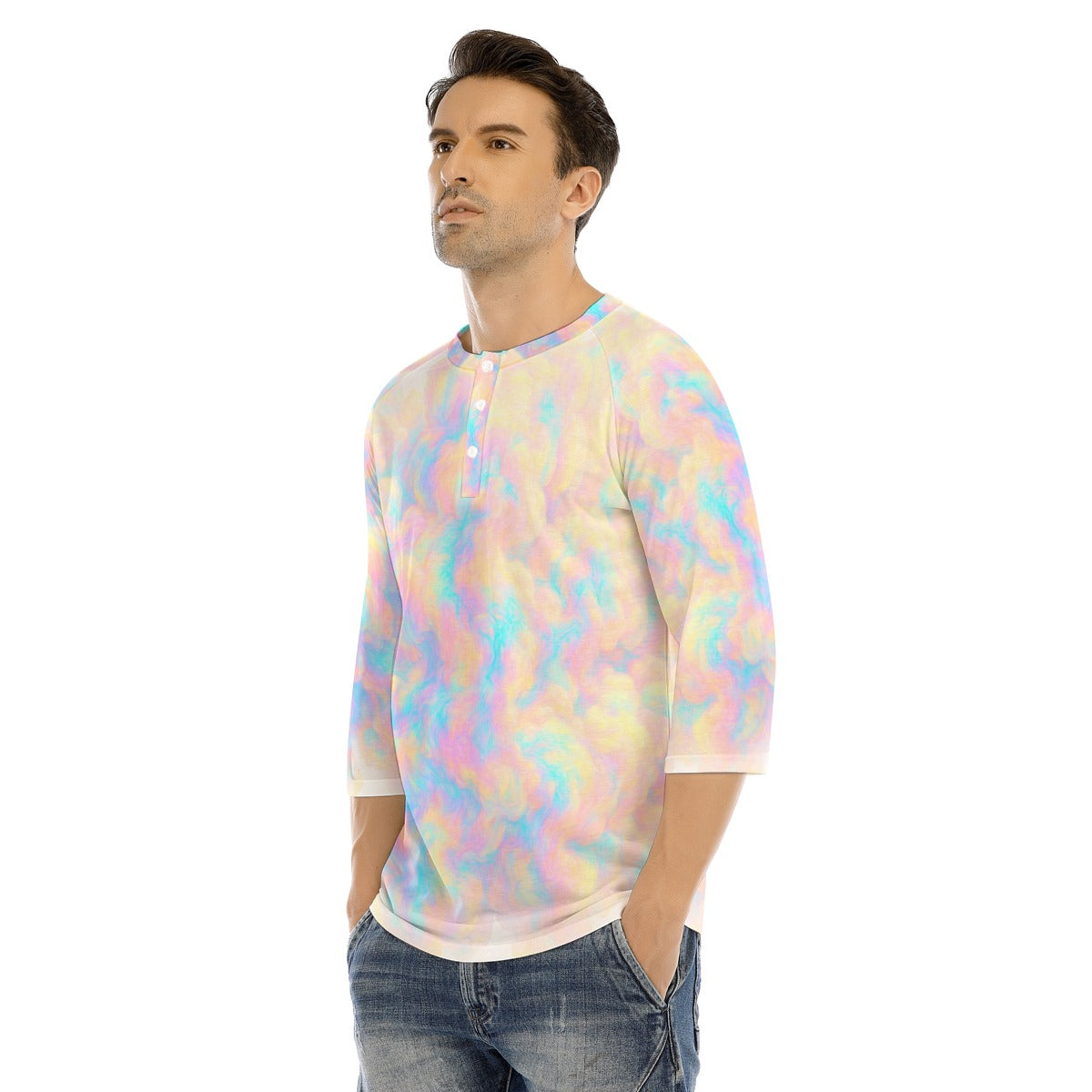 Men's Bracelet Sleeve T-shirt With Button Closure - view 3
