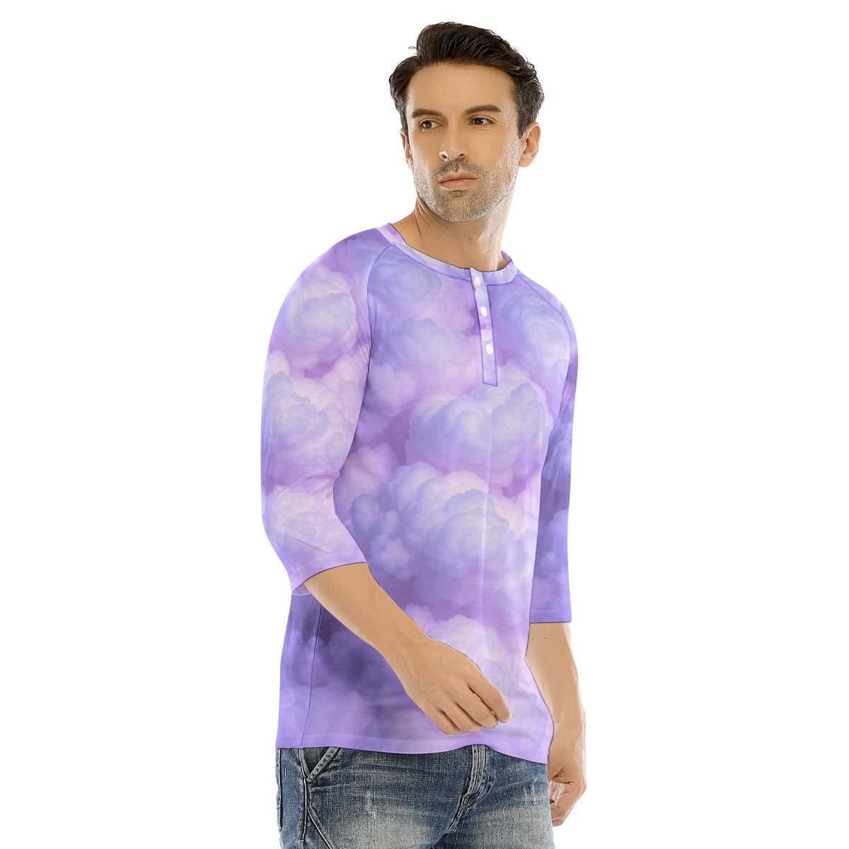 Men's Bracelet Sleeve T-shirt With Button Closure - view 2