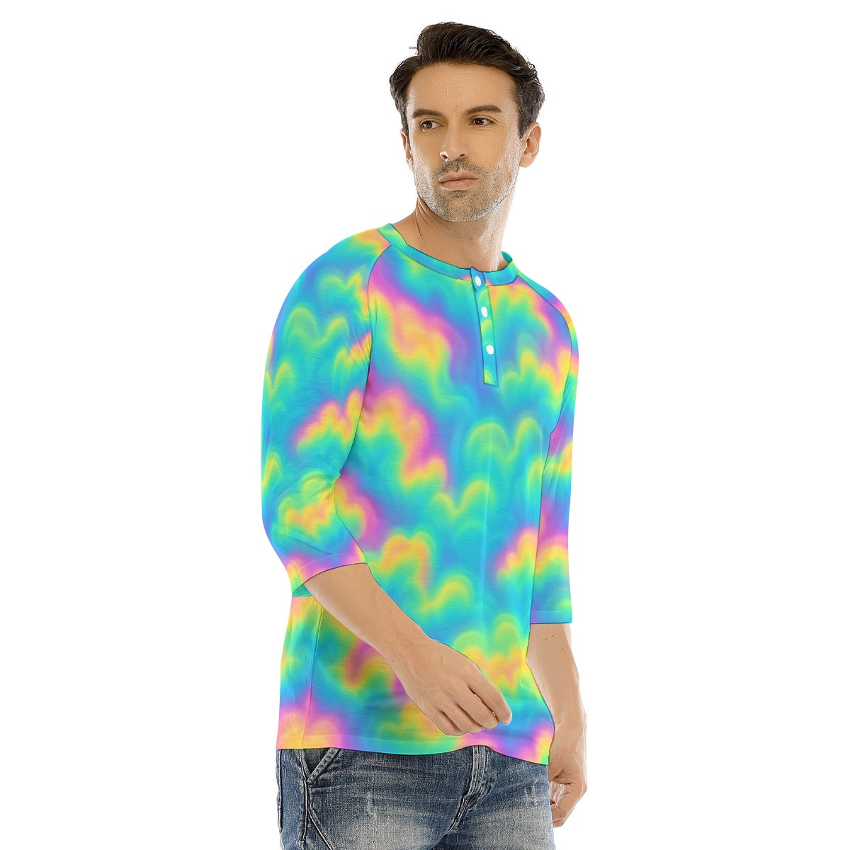 Men's Bracelet Sleeve T-shirt With Button Closure - view 2