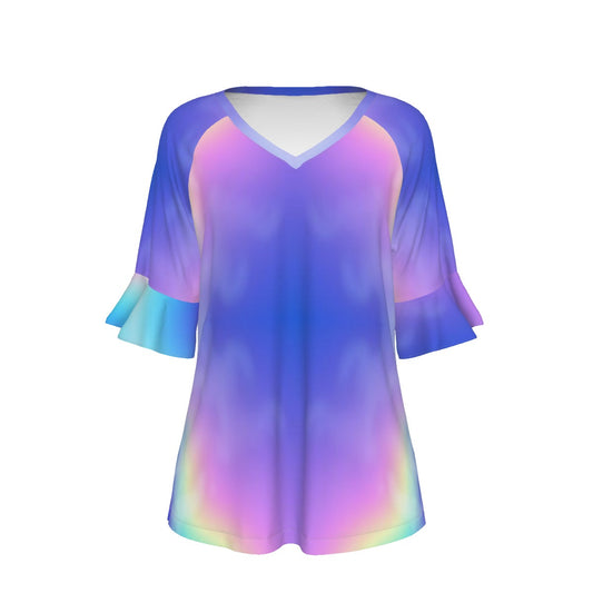 V-neck Women's T-shirt With Bell Sleeve
