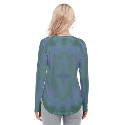 Women's Raglan Sleeves U-Shaped Hem Long Sleeves Blouse