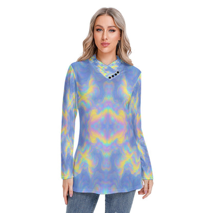 Women's Long-sleeved Heap-neck Slim Casual Tunic Blouse