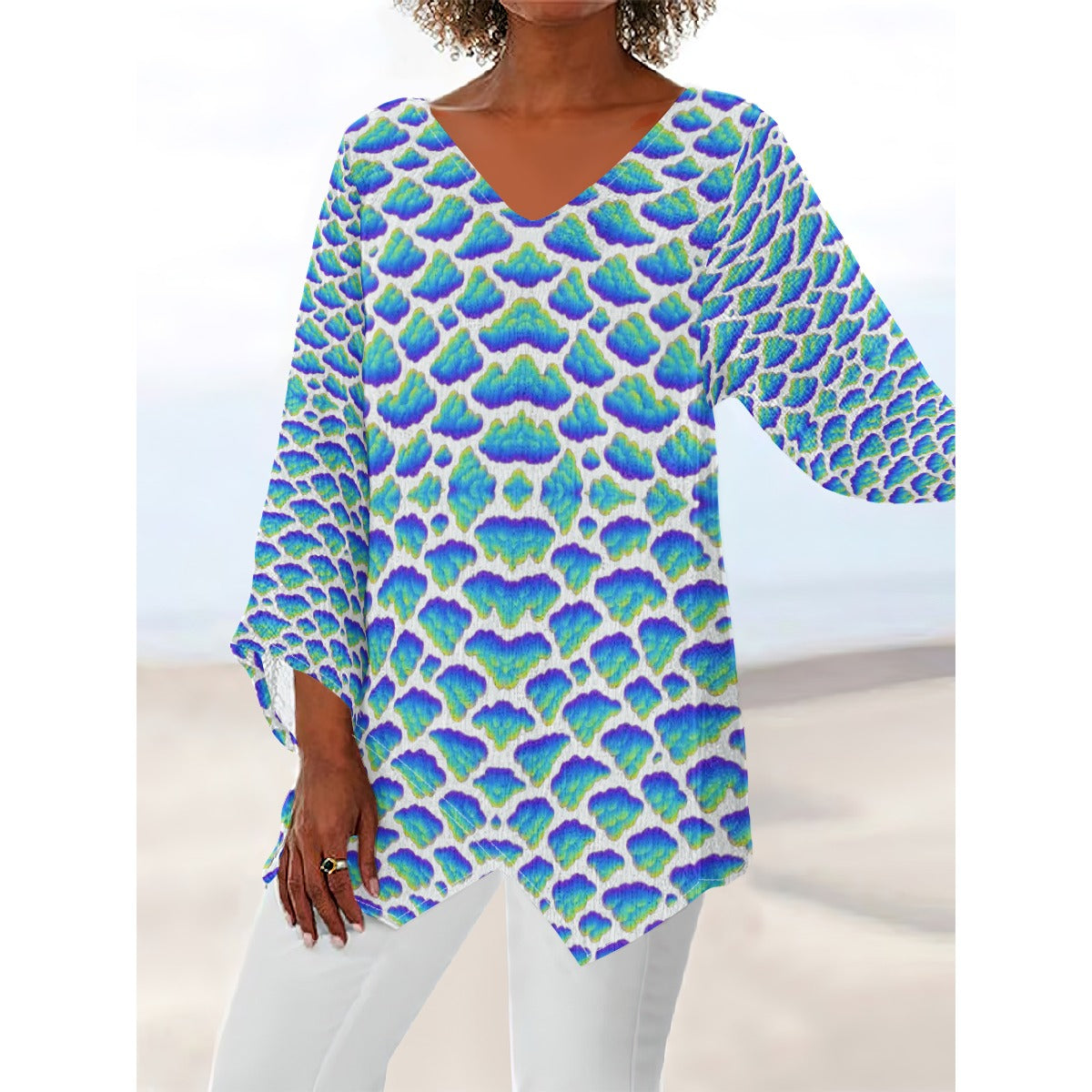 Women's V-neck T-shirt With Irregular Hem