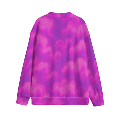 Unisex V-neck Knitted Fleece Cardigan With Button Closure