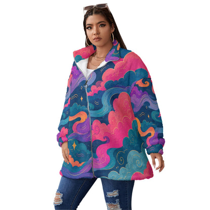 Unisex Borg Fleece Stand-up Collar Coat With Zipper Closure(Plus Size)