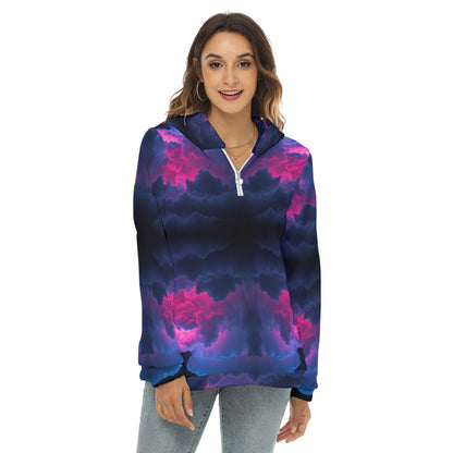 Women's Borg Fleece Hoodie With Half Zip