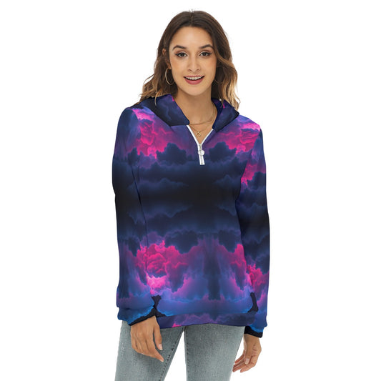 Women's Borg Fleece Hoodie With Half Zip