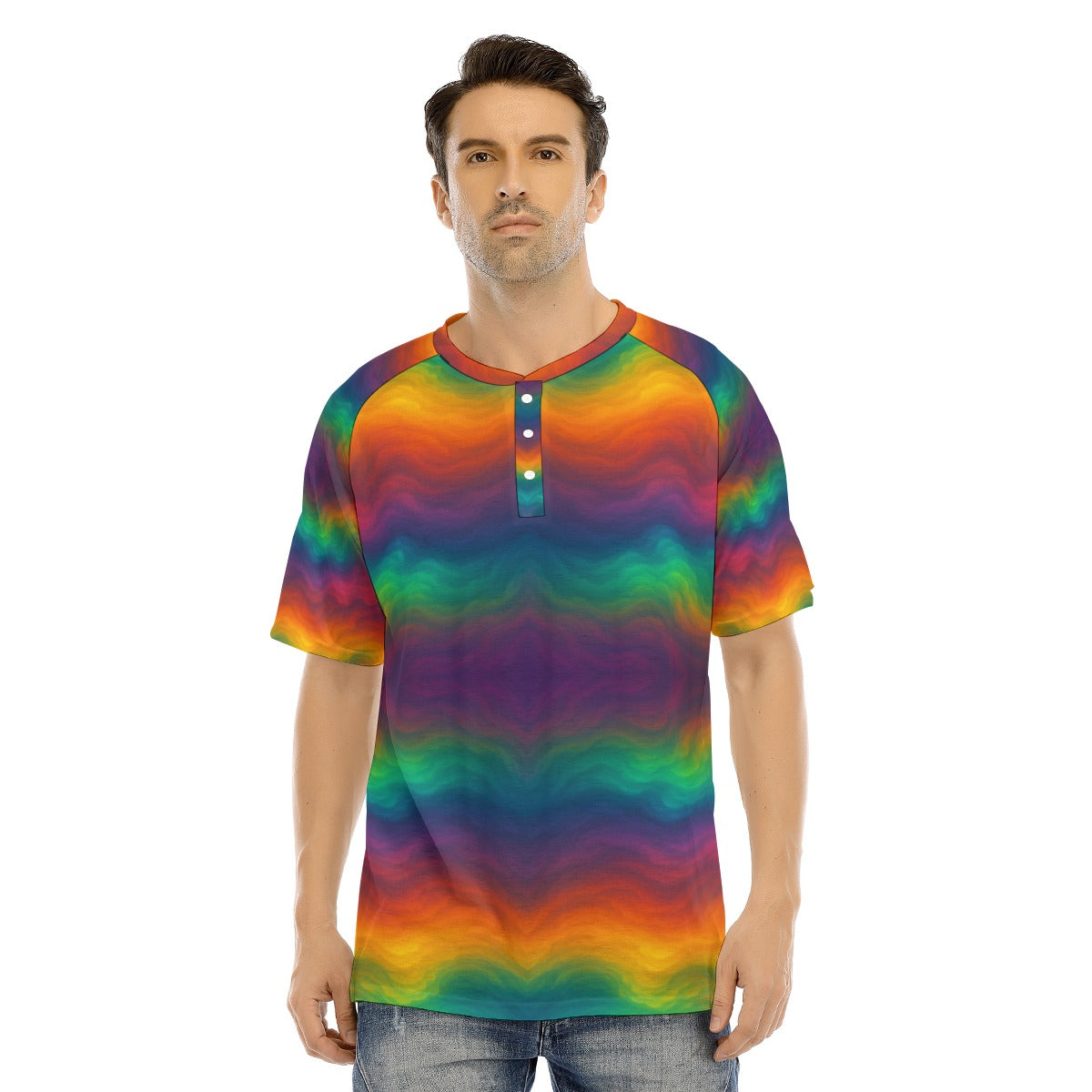 Men's Raglan Sleeve T-shirt With Button Closure