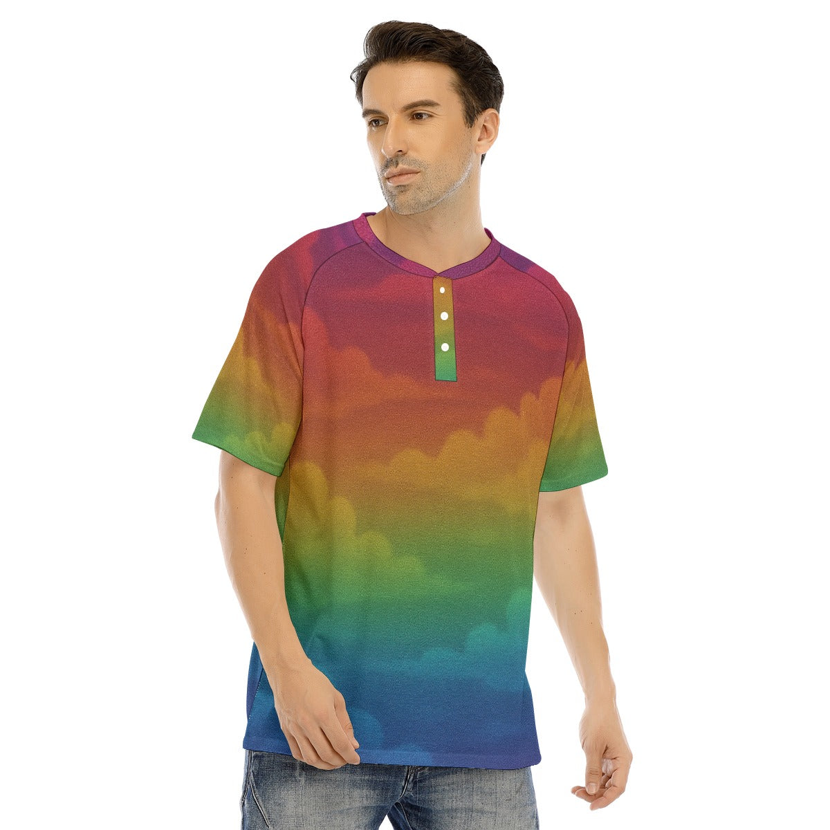 Men's Raglan Sleeve T-shirt With Button Closure