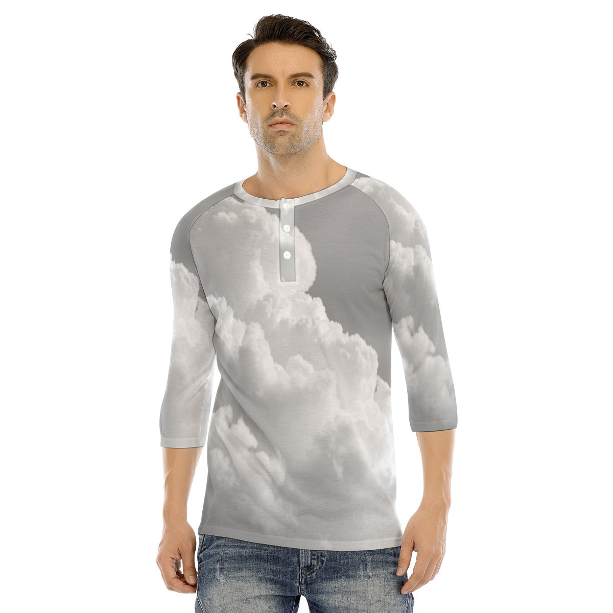 Men's Bracelet Sleeve T-shirt With Button Closure - view 1