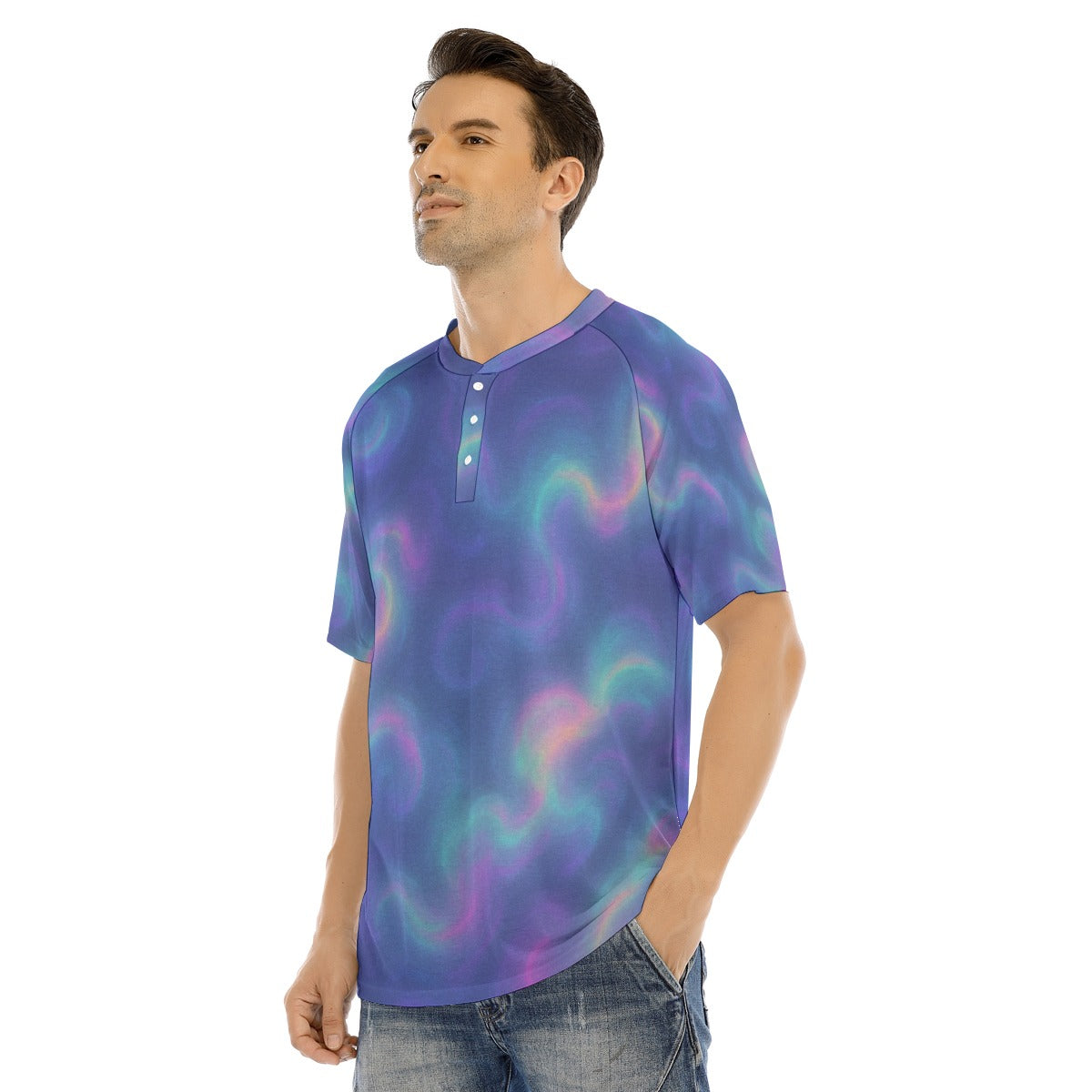 Men's Raglan Sleeve T-shirt With Button Closure