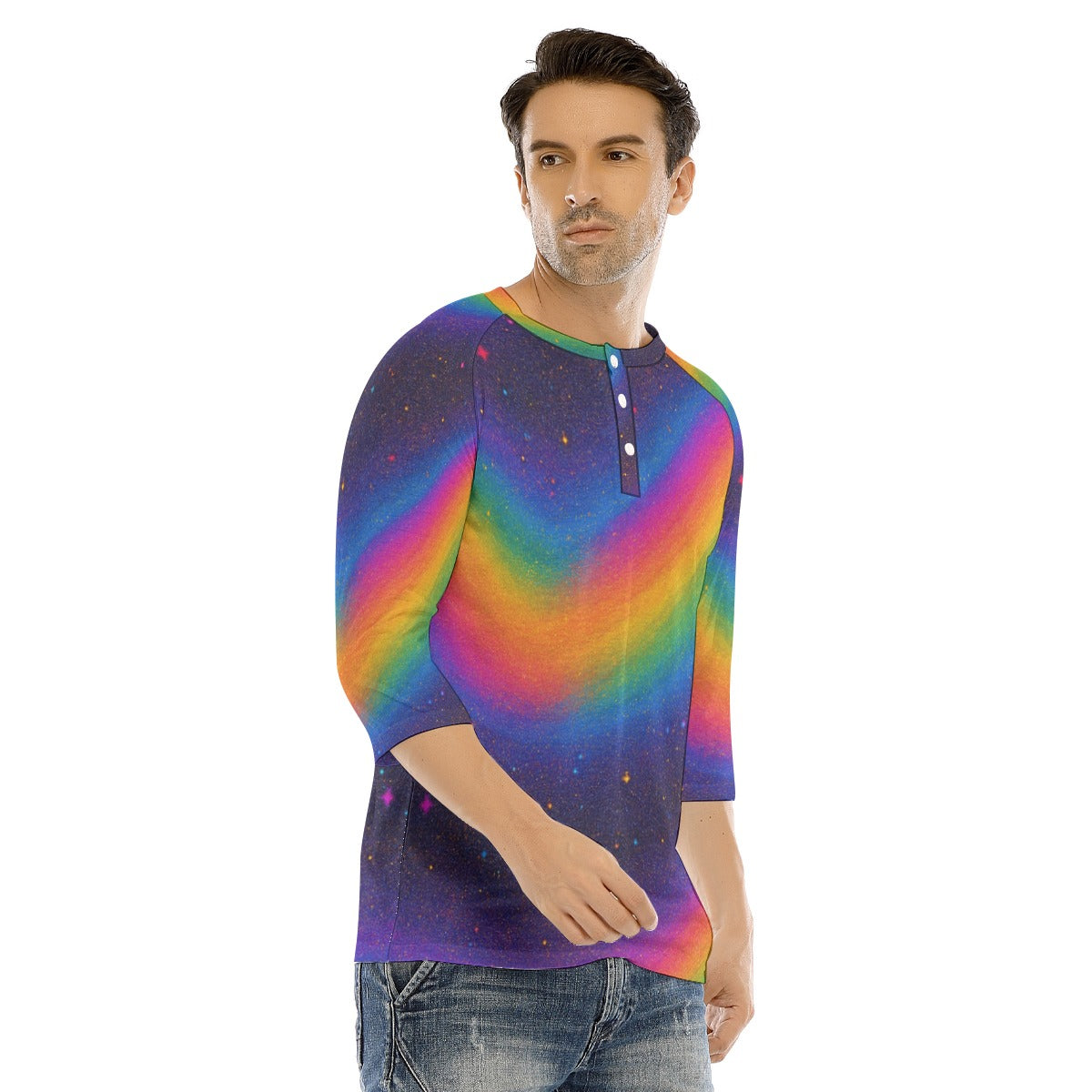 Men's Bracelet Sleeve T-shirt With Button Closure