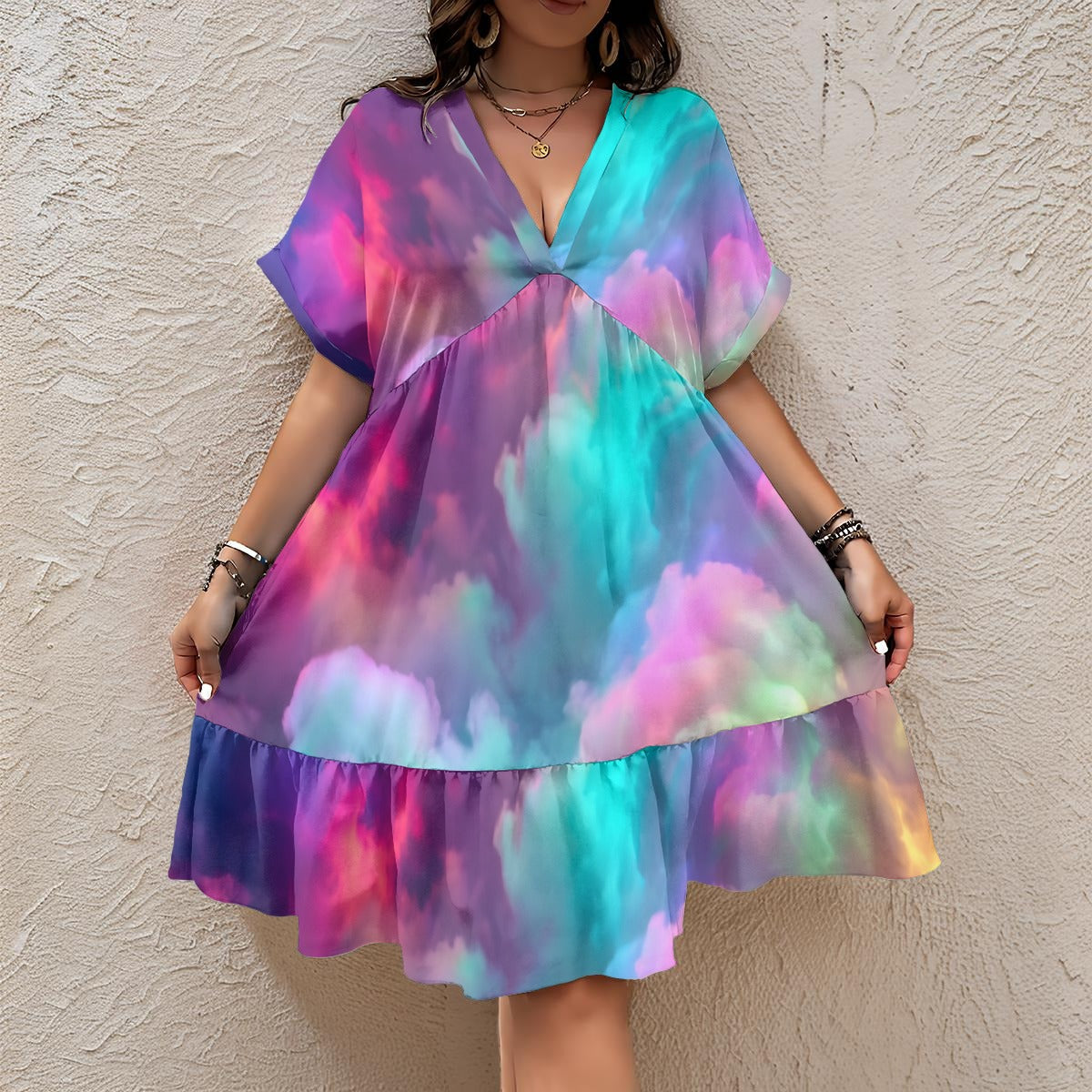 Women’s Floral V-Neck Short Sleeve Dress