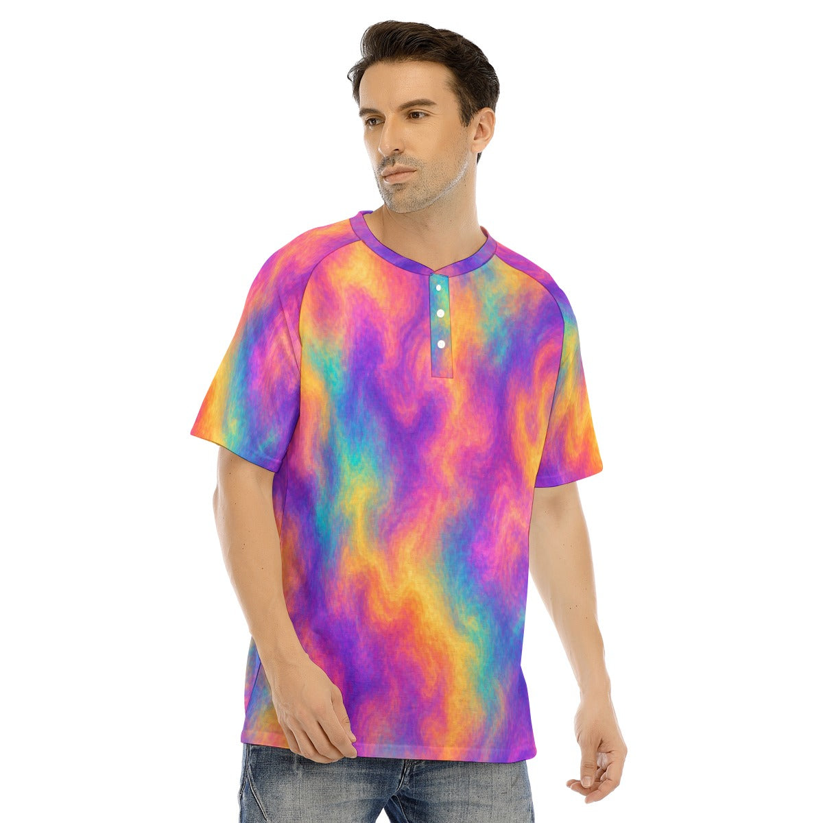 Men's Raglan Sleeve T-shirt With Button Closure