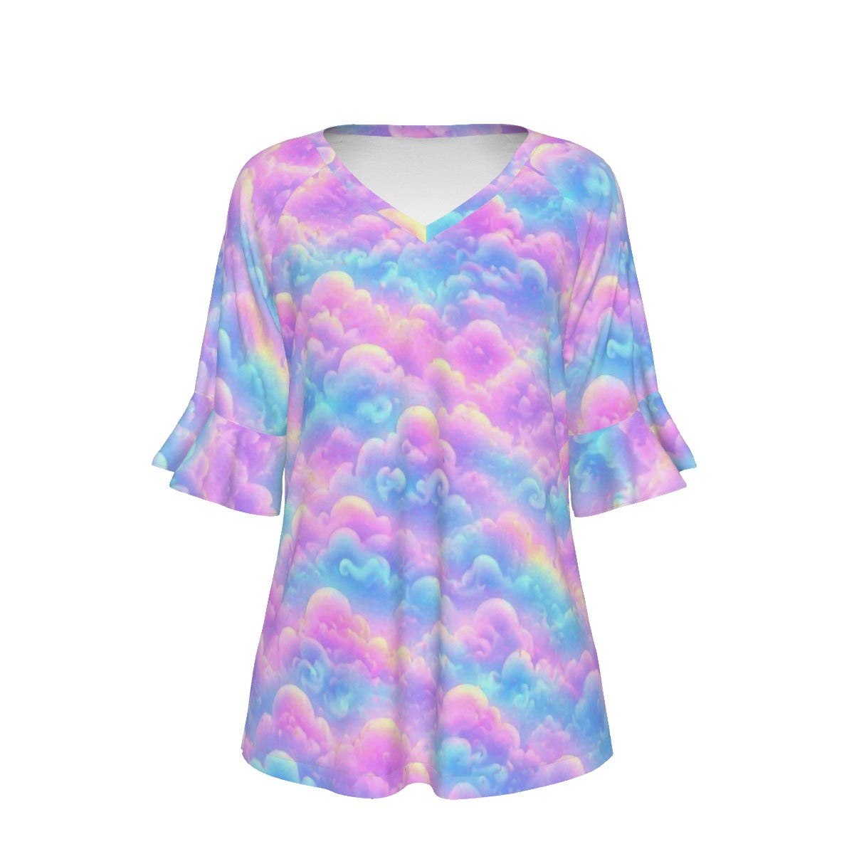 V-neck Women's T-shirt With Bell Sleeve