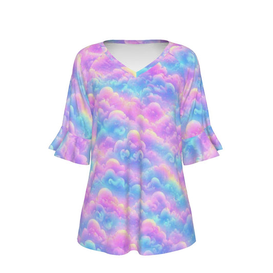V-neck Women's T-shirt With Bell Sleeve