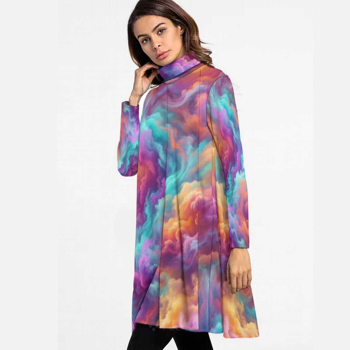 Women's High Neck Dress With Long Sleeve