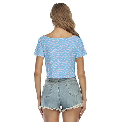 Women's Raglan Drawstring Front Crop Tee