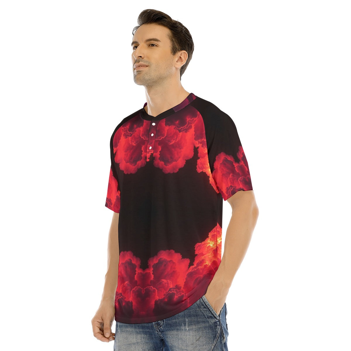 Men's Raglan Sleeve T-shirt With Button Closure
