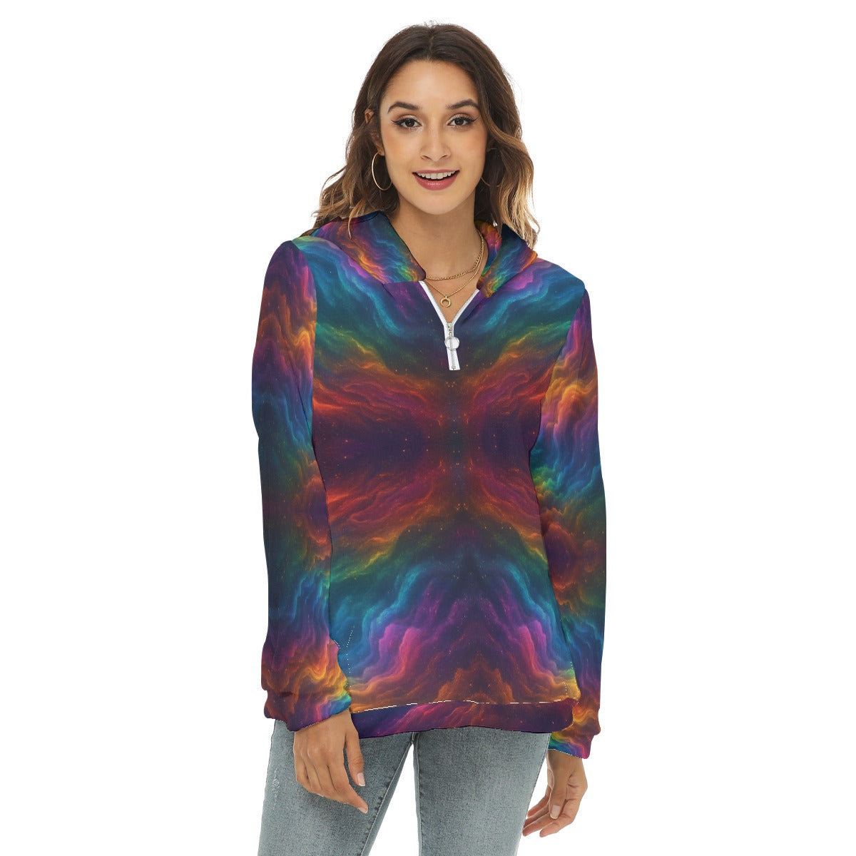 Women's Borg Fleece Hoodie With Half Zip