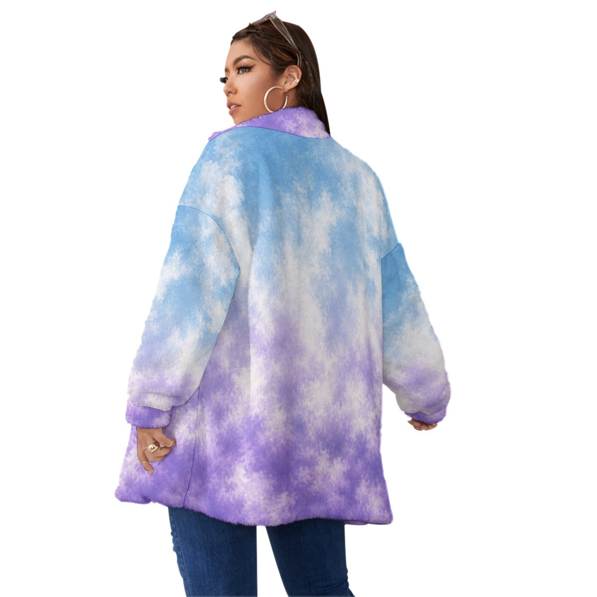 Unisex Borg-Fleece Stand-Up Collar Zip Coat — Plus Size - view 4