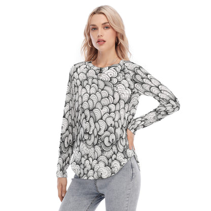Women's Raglan Sleeves U-Shaped Hem Long Sleeves Blouse