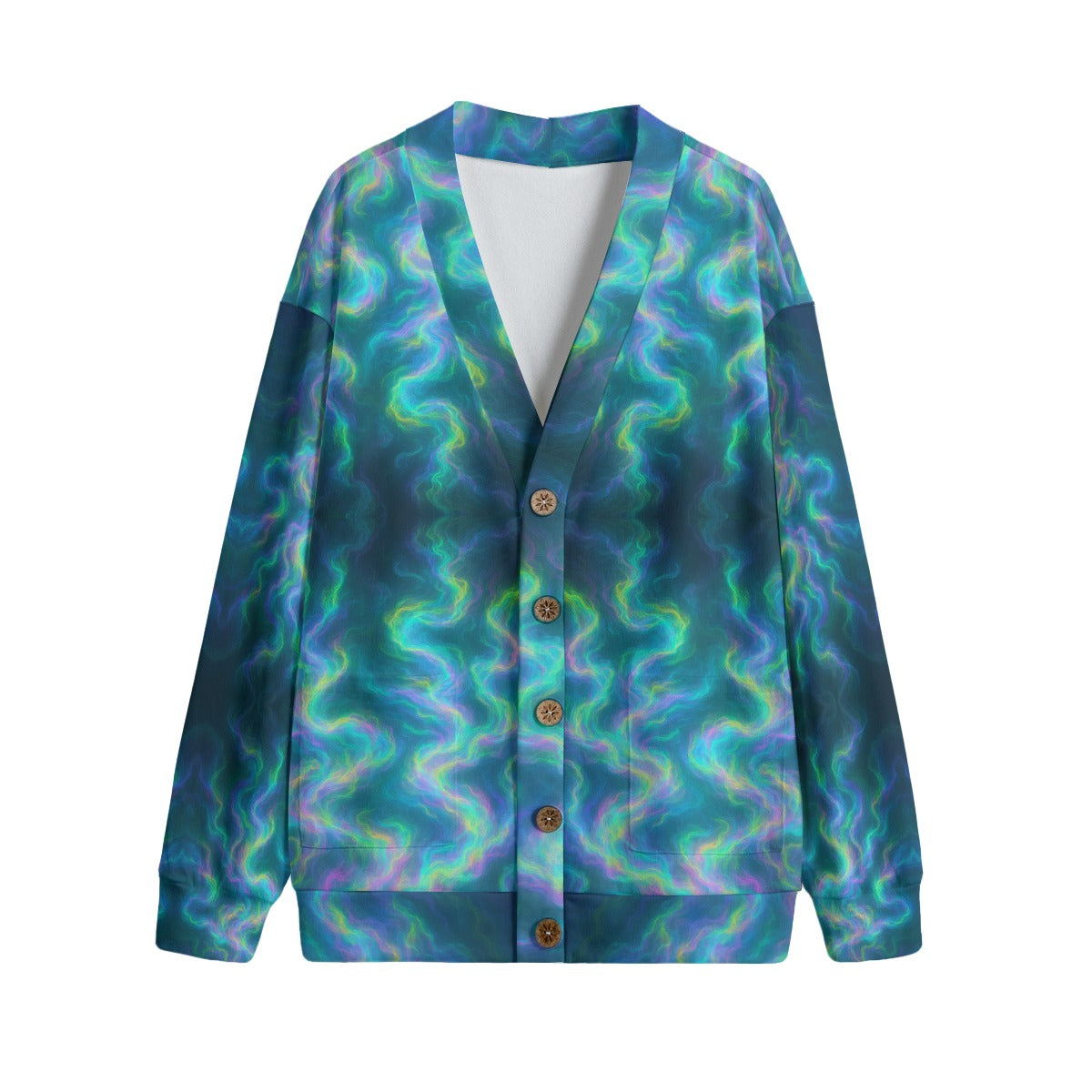 Unisex V-neck Knitted Fleece Cardigan With Button Closure