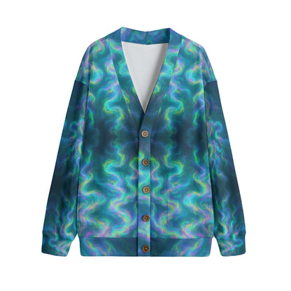 Unisex V-neck Knitted Fleece Cardigan With Button Closure