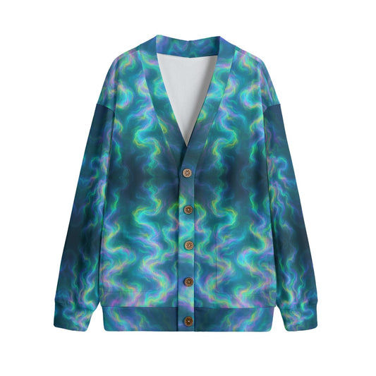 Unisex V-neck Knitted Fleece Cardigan With Button Closure