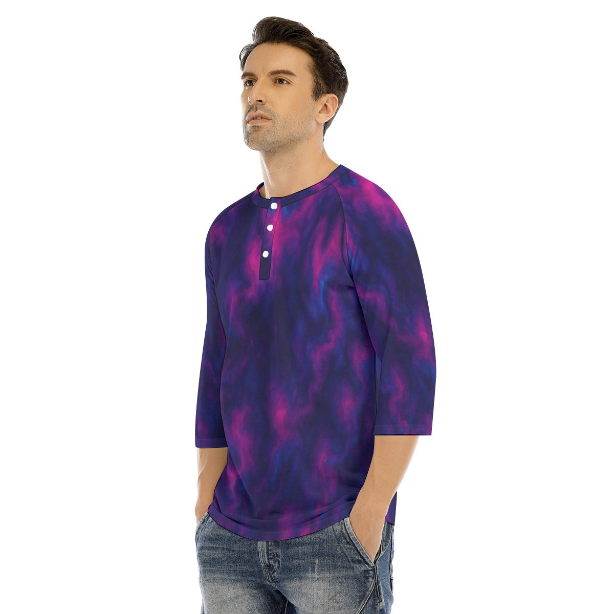 Men's Bracelet Sleeve T-shirt With Button Closure - view 3