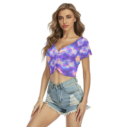 Women's Raglan Drawstring Front Crop Tee