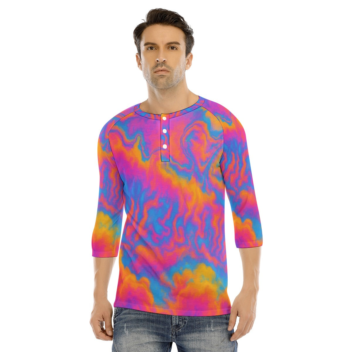 Men's Bracelet Sleeve T-shirt With Button Closure - view 1