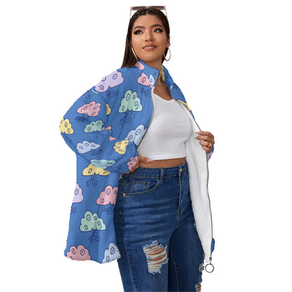 Unisex Borg Fleece Stand-up Collar Coat With Zipper Closure(Plus Size)
