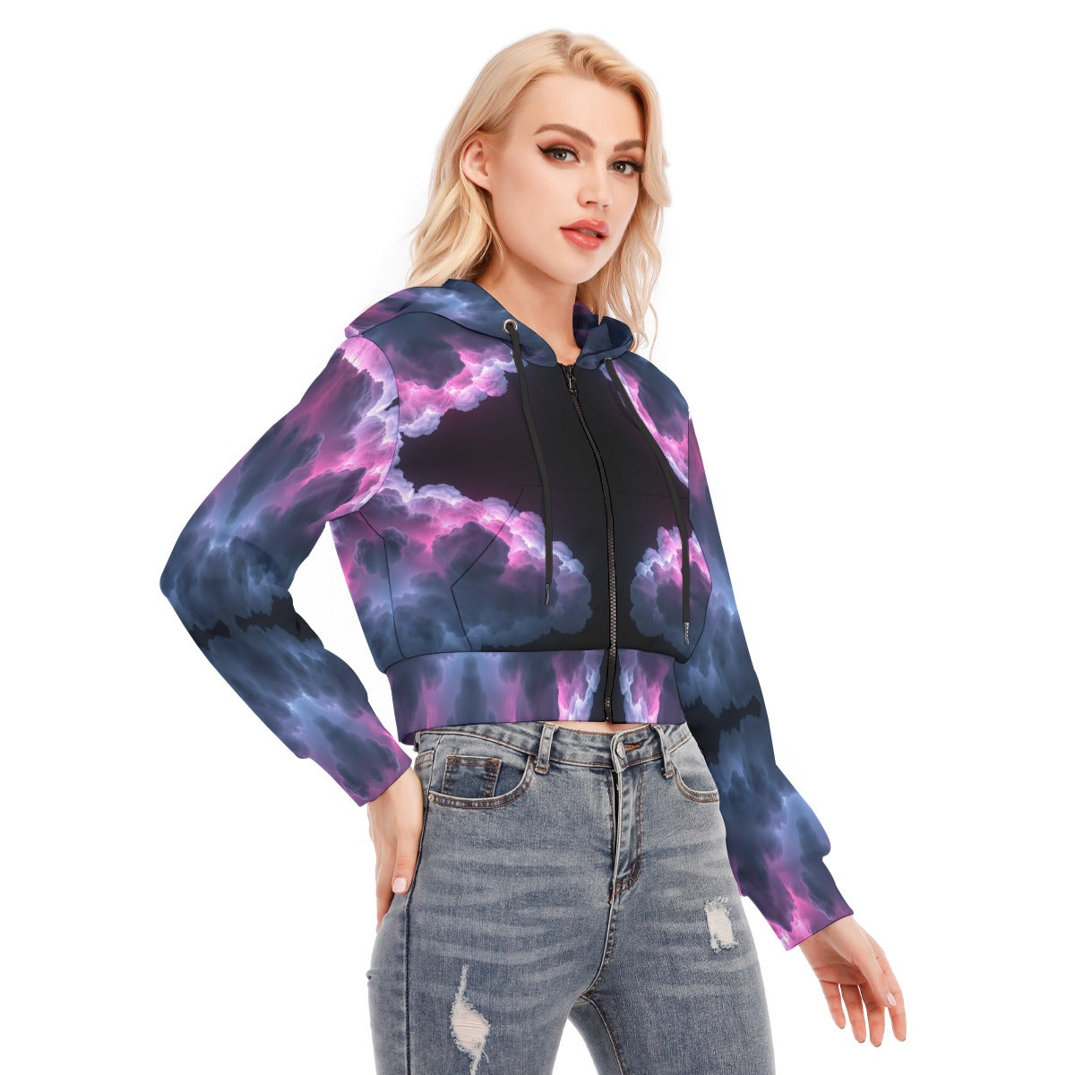 Women's Crop Top Hoodie With Zipper Closure