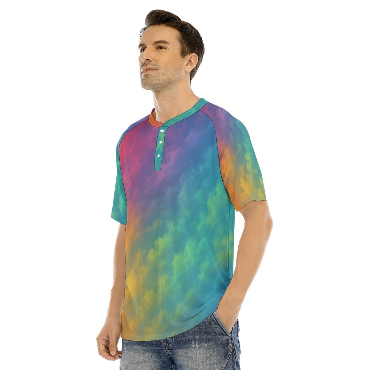 Men's Raglan Sleeve T-shirt With Button Closure