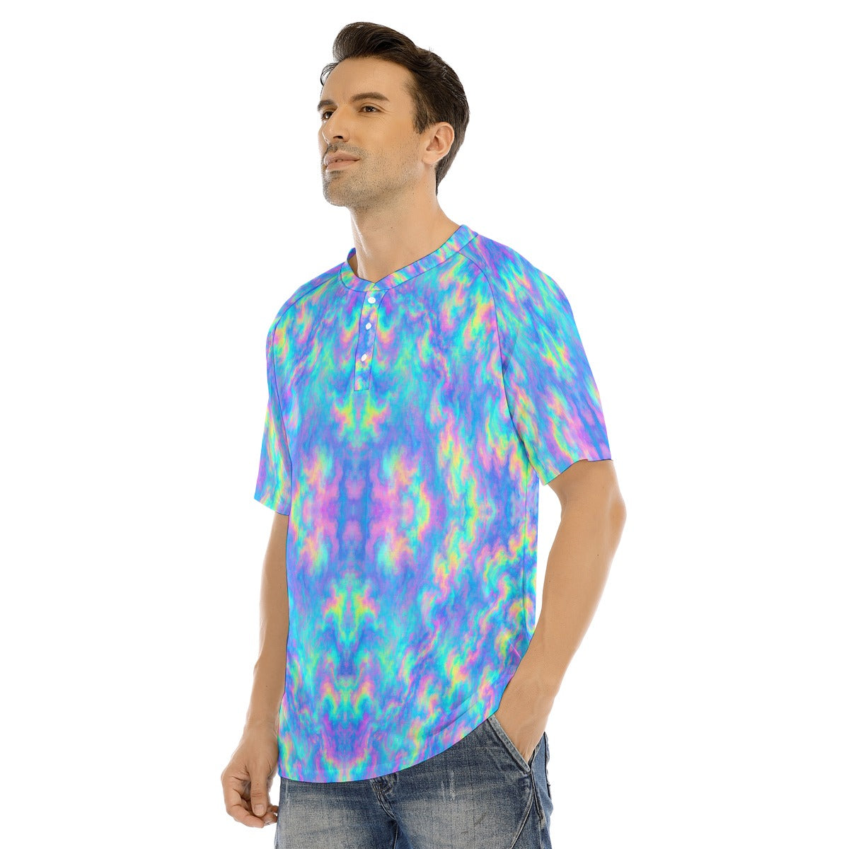 Men's Raglan Sleeve T-shirt With Button Closure