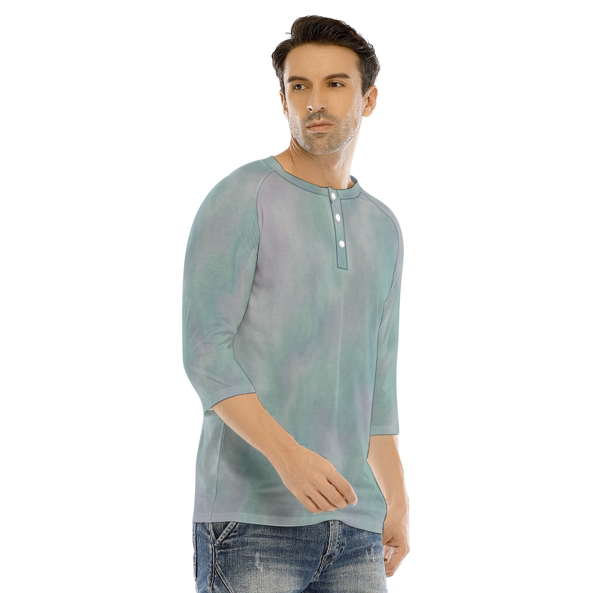 Men's Bracelet Sleeve T-shirt With Button Closure - view 2