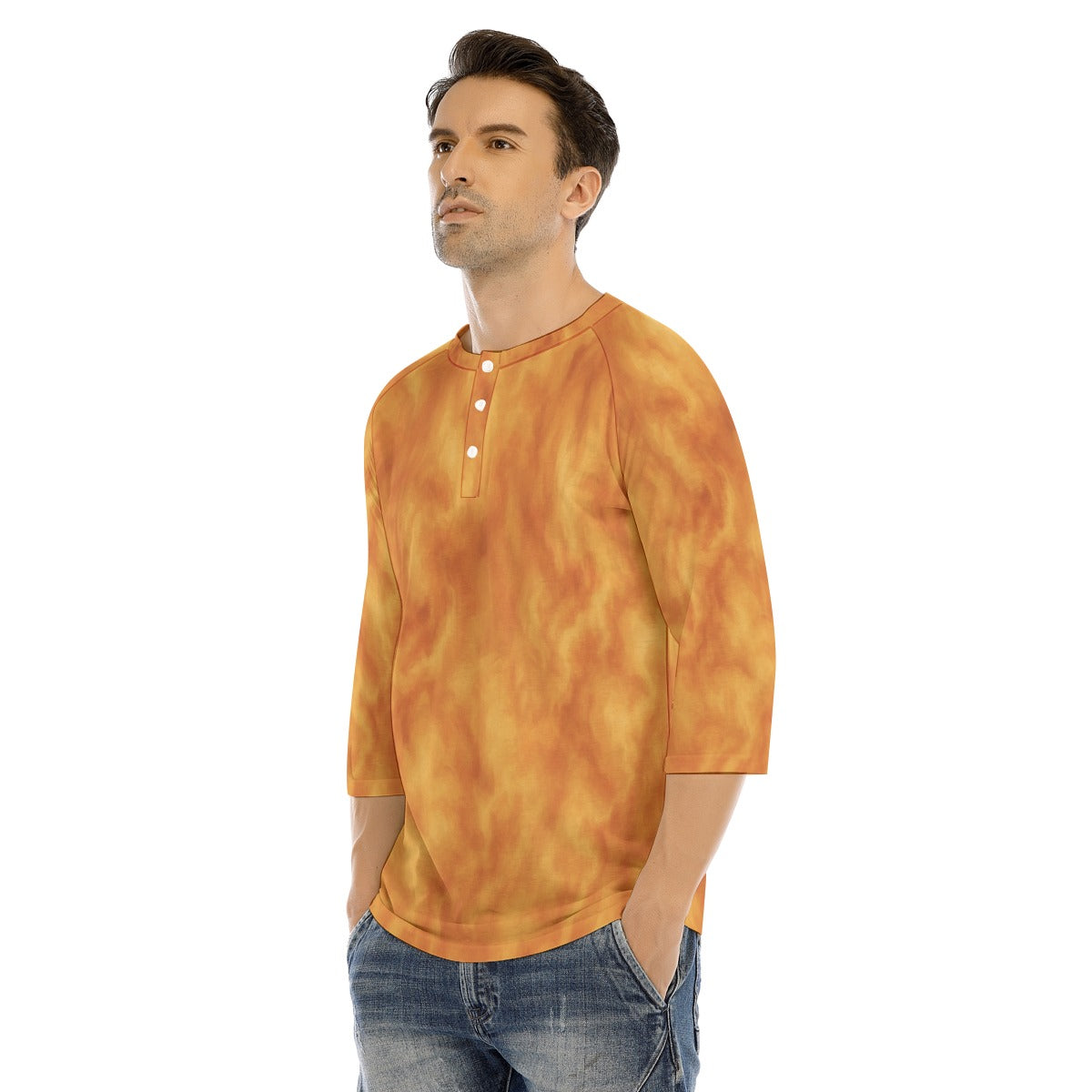 Men's Bracelet Sleeve T-shirt With Button Closure - view 3