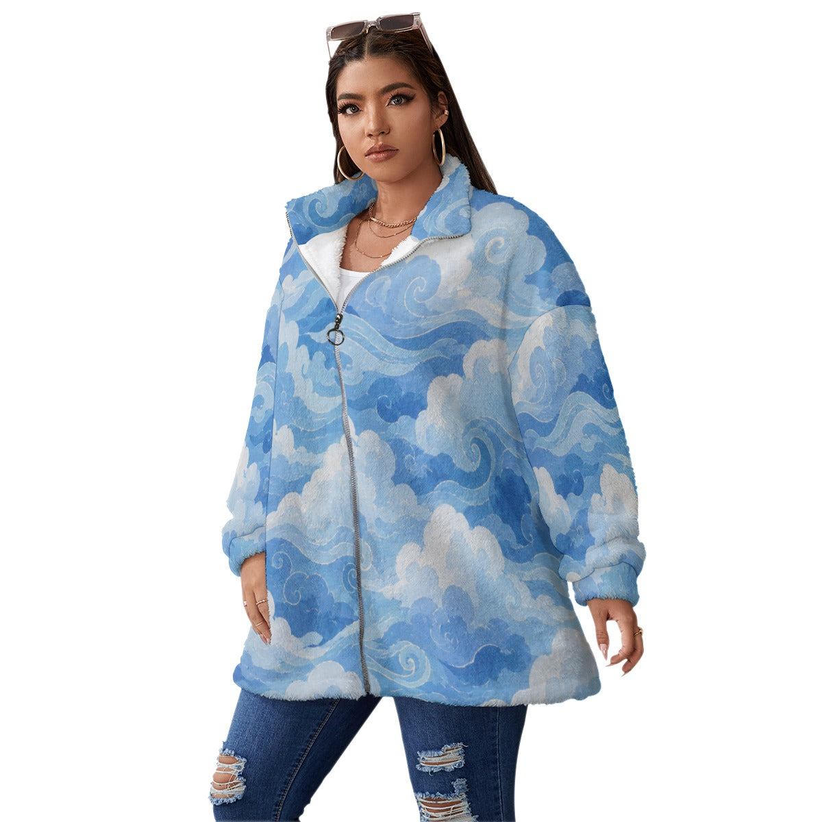 Unisex Borg Fleece Stand-up Collar Coat With Zipper Closure(Plus Size)