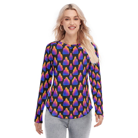 Women's Raglan Sleeves U-Shaped Hem Long Sleeves Blouse