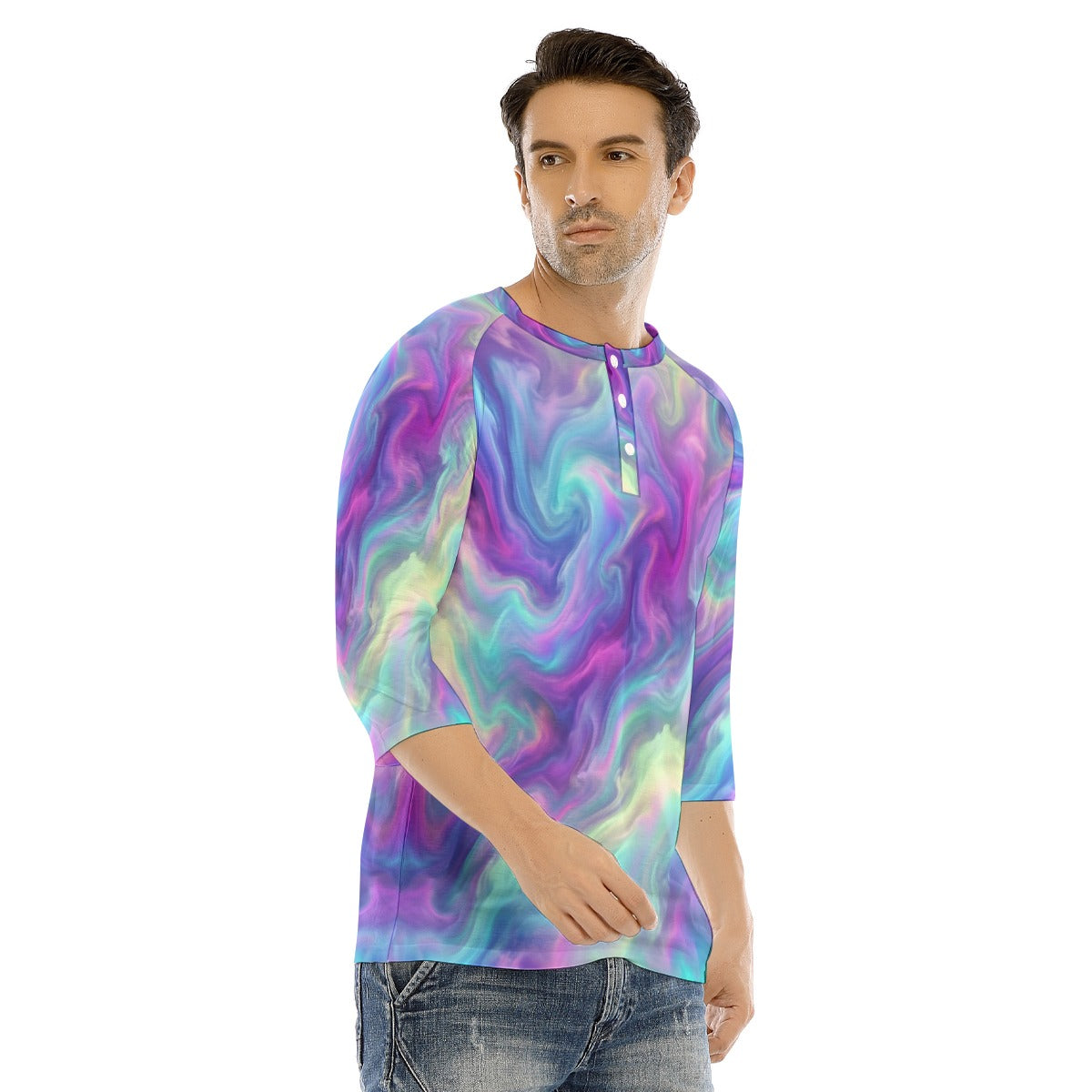 Men's Bracelet Sleeve T-shirt With Button Closure - view 2