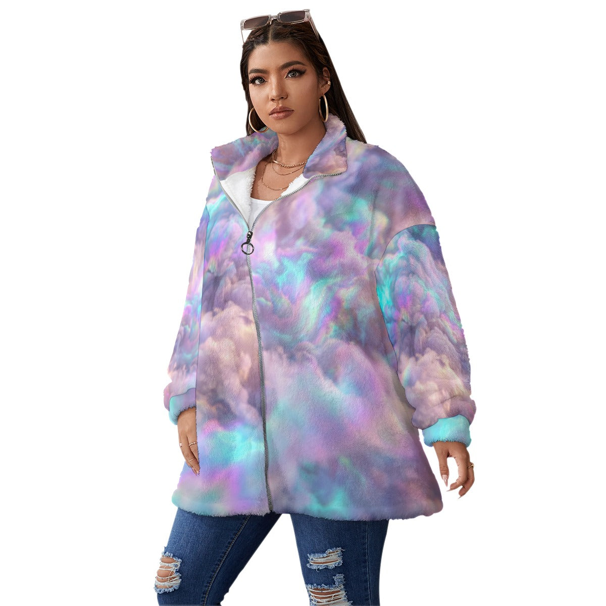 Unisex Borg Fleece Stand-up Collar Coat With Zipper Closure(Plus Size)