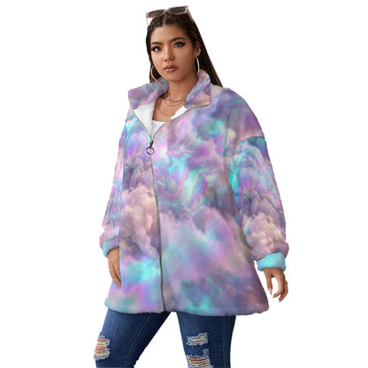 Unisex Borg Fleece Stand-up Collar Coat With Zipper Closure(Plus Size)