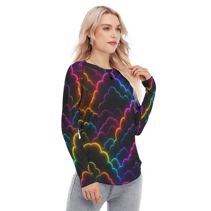 Women's Raglan Sleeves U-Shaped Hem Long Sleeves Blouse