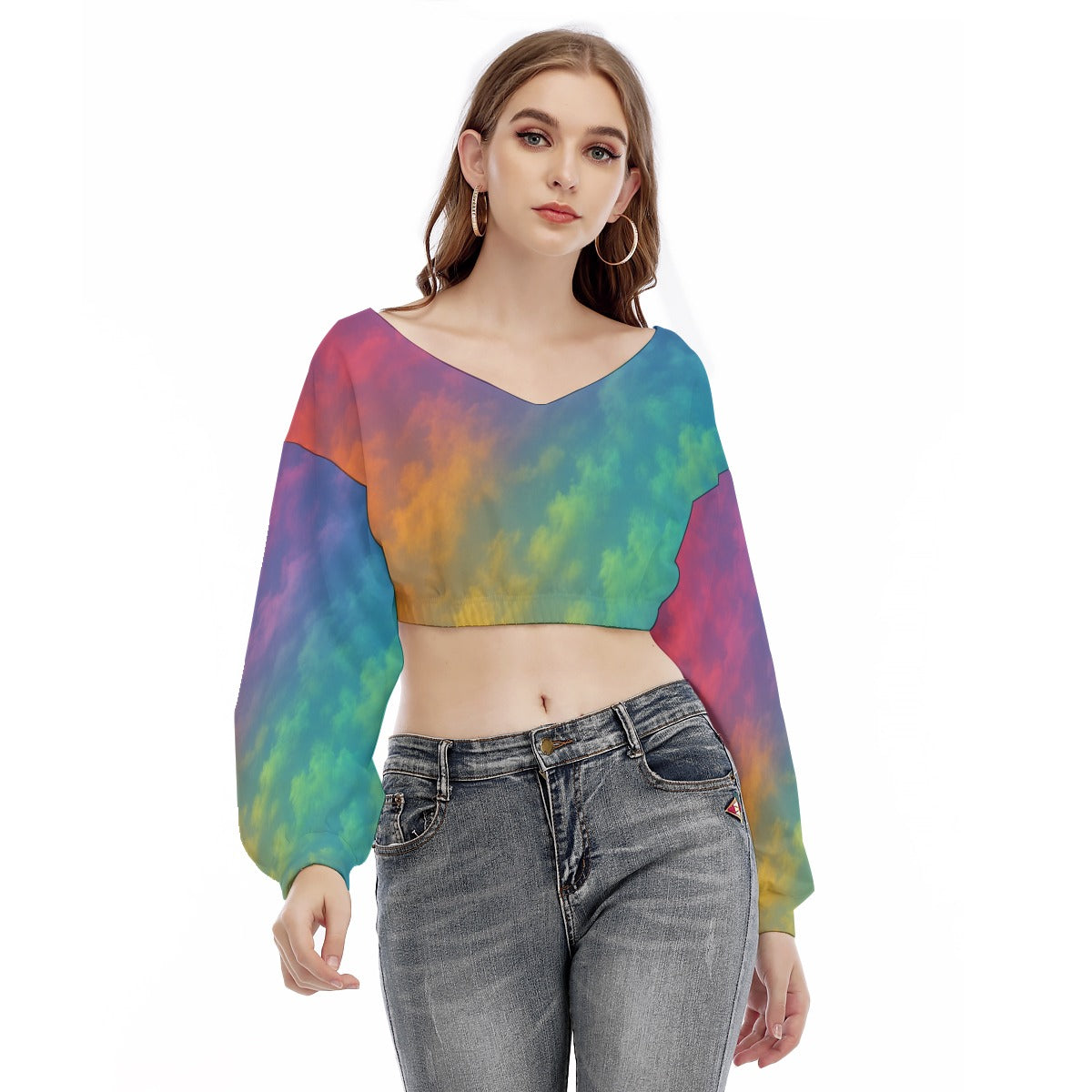 Women's V-neck Long Sleeve Cropped Sweatshirt