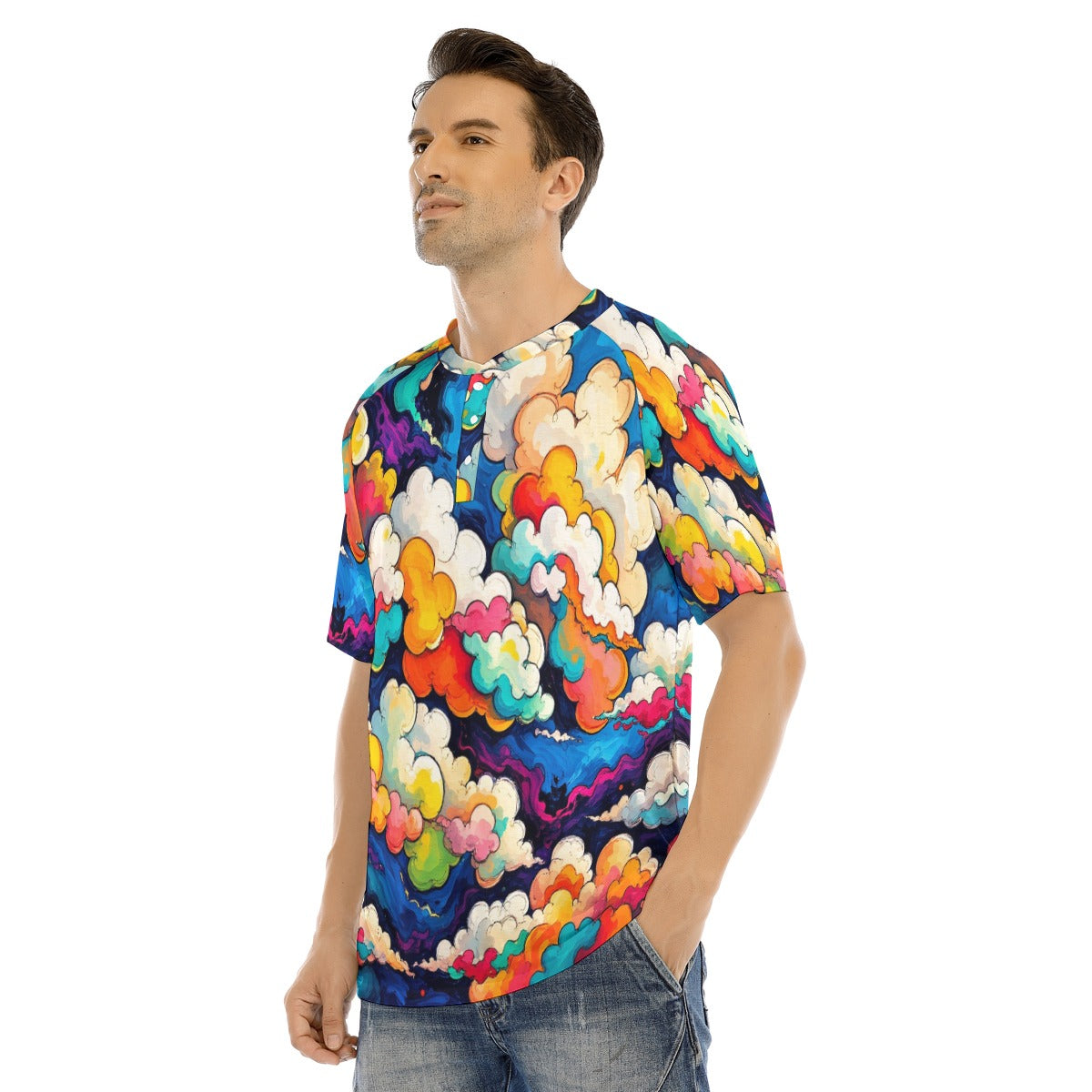 Men's Raglan Sleeve T-shirt With Button Closure